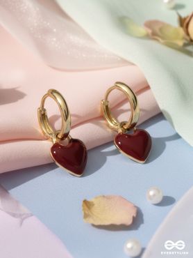 SCARLET CHARM - DAINTY HOOPS WITH A DEEP RED HEART