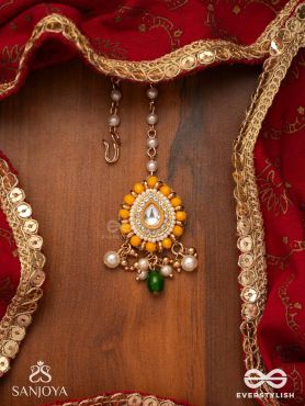 KANAKSHOBHA - GOLDEN GRACE- TRADITIONAL KUNDAN MAANGTIKA WITH BEADS AND PEARLS