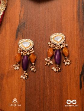 RASARANJANI - COLORFUL HARMONY- CONTEMPORARY KUNDAN STATEMENT EARRINGS WITH DEEP-HUED BEADS AND PEARLS