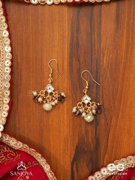 HARSHITA - THE JOYFUL ONE- DELICATE PEARL EARRINGS WITH MINI KUNDAN BLOOMS AND GREEN GEM DROPLETS