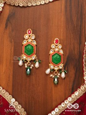 HARARASA - ESSENCE OF GREEN- KUNDAN EARRINGS WITH PEARLS, BEADS AND GEMSTONE