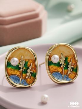 SUNLIT BLOOM-  ENAMEL EARRINGS WITH FLORAL MOTIF AND PEARLS