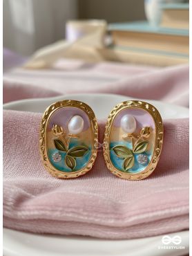 FLORAL MUSE- STATEMENT EARRINGS WITH EMBOSSED FLOWERS AND PEARLS