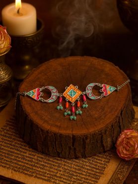 FOLK FLAIR - GEOMETRIC ENAMELLED OXIDISED NECKLACE