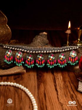 TRIBAL TANGO - OXIDISED AND CHARM NECKLACE