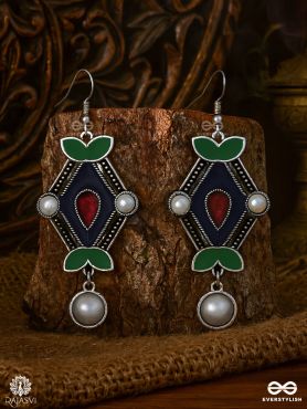 NATURE'S CHIME – ENAMELLED OXIDISED EARRING WITH PEARL DROP