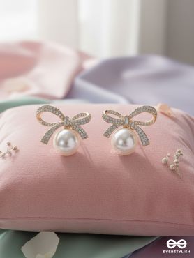 PEARL TIE – CLASSY RIBBON BOW WITH PEARL EARRINGS