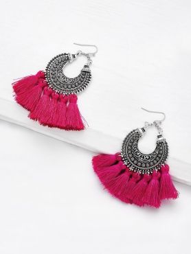 Ostentatious Pink Traditional Touch Tassel Earrings