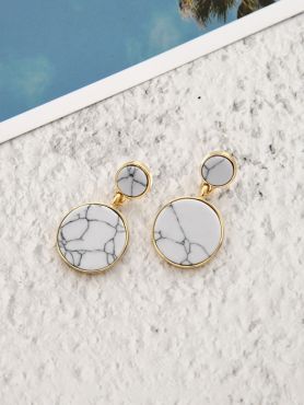 The Marble Marvels- Golden Earrings- White