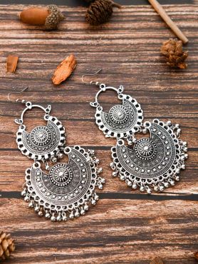 The Double Artistic Chandbalis - Oxidised Boho Earrings