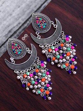 The Droplet Jhaalar Earrings (Multicolour) - The Embroidered Oxidised Collection