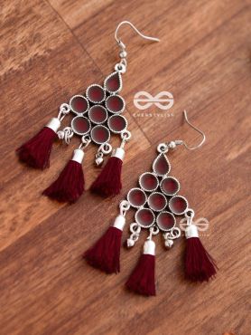 The Enamelled Tassels (Burgundy) - Embellished Oxidised Earrings