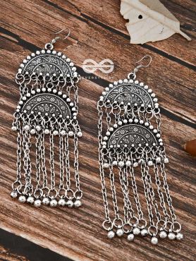 The Double Intricate Moon Danglers - Oxidised Boho Earrings