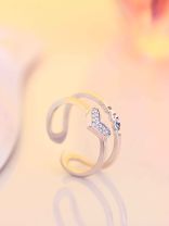 Silverette Love Heart Adjustable CZ Dual Ring