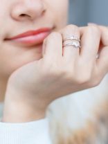 Silverette Love Heart Adjustable CZ Dual Ring