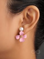 The Fabulous Floral Pearl Danglers (Rose Pink)-  Statement Earrings