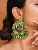 Sauparna- The Elegant Emerald- Stones and Glass Drops Embroidered Earrings