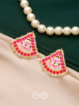 The Lotus Temple- Enamelled Statement Stud Earrings (Rose Pink)