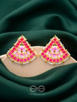 The Lotus Temple- Enamelled Statement Stud Earrings (Rose Pink)