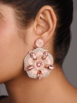 UTTMANSH- THE FASCINATING FLOWER- STONE AND BEADS EMBROIDERED EARRINGS (PALE PINK)