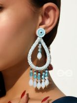 Ashvasya- The Heart-Shaped Beauty- Pearls and Beads Embroidered Earrings (Cyan Blue)