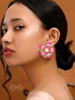 Saumana- The Pink Blossom- Resham and Mirror Embroidered Earrings