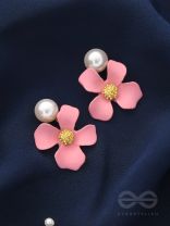 The Fabulous Floral Pearl Danglers (Rose Pink)-  Statement Earrings