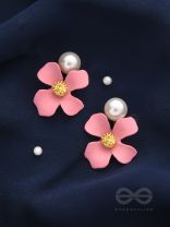 The Fabulous Floral Pearl Danglers (Rose Pink)-  Statement Earrings