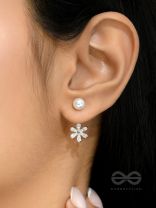 The Arctic Bloom- Silver  Drop CZ Ear-Jackets