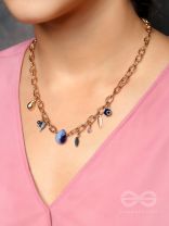 Fragments of the Sky- Blue Crystals Studded Golden Necklace