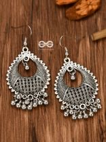 The Intricate Mesh Droplets (Silver) - Oxidised Boho Earrings