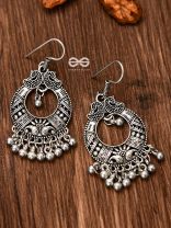 The Intricate Peacock Artwork - Oxidised Dangling Earrings
