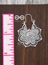 The Intricate Flower Danglers (Silver) - Oxidised Boho Earrings