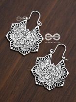The Intricate Flower Danglers (Silver) - Oxidised Boho Earrings