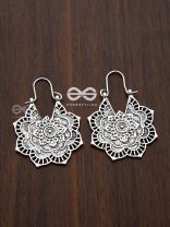 The Intricate Flower Danglers (Silver) - Oxidised Boho Earrings