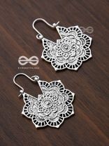 The Intricate Flower Danglers (Silver) - Oxidised Boho Earrings