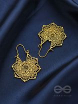 The Golden Intricate Flower Danglers - Oxidised Boho Earrings