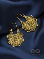The Golden Intricate Flower Danglers - Oxidised Boho Earrings