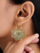 The Golden Intricate Flower Danglers - Oxidised Boho Earrings