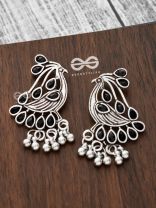 The Vintage Bird Artwork Studs(Onyx Black) - Embellished Oxidised Collection