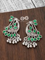 The Vintage Bird Artwork Studs(Emerald Green) - Embellished Oxidised Collection
