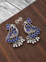 The Vintage Bird Artwork Studs(Sapphire Blue) - Embellished Oxidised Collection