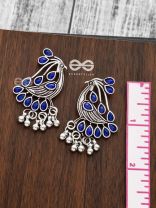 The Vintage Bird Artwork Studs(Sapphire Blue) - Embellished Oxidised Collection