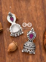 The Little Vintage Artwork Half Jhumkis (Ruby Red) - Tiny Trinket Earrings