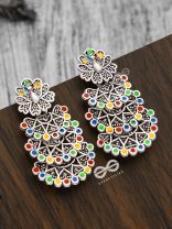 The Multi-Layered Multicoloured Peacocks - Oxidised Boho Earrings
