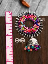 The Rounded Beaded Artwork Jhumkis - The Embroidered Oxidised Collection