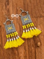 The Enamelled Tassel Squares(Bumblebee) - Oxidised Boho Earrings