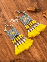 The Enamelled Tassel Squares(Bumblebee) - Oxidised Boho Earrings