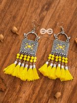 The Enamelled Tassel Squares(Bumblebee) - Oxidised Boho Earrings