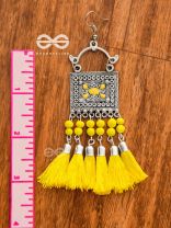 The Enamelled Tassel Squares(Bumblebee) - Oxidised Boho Earrings